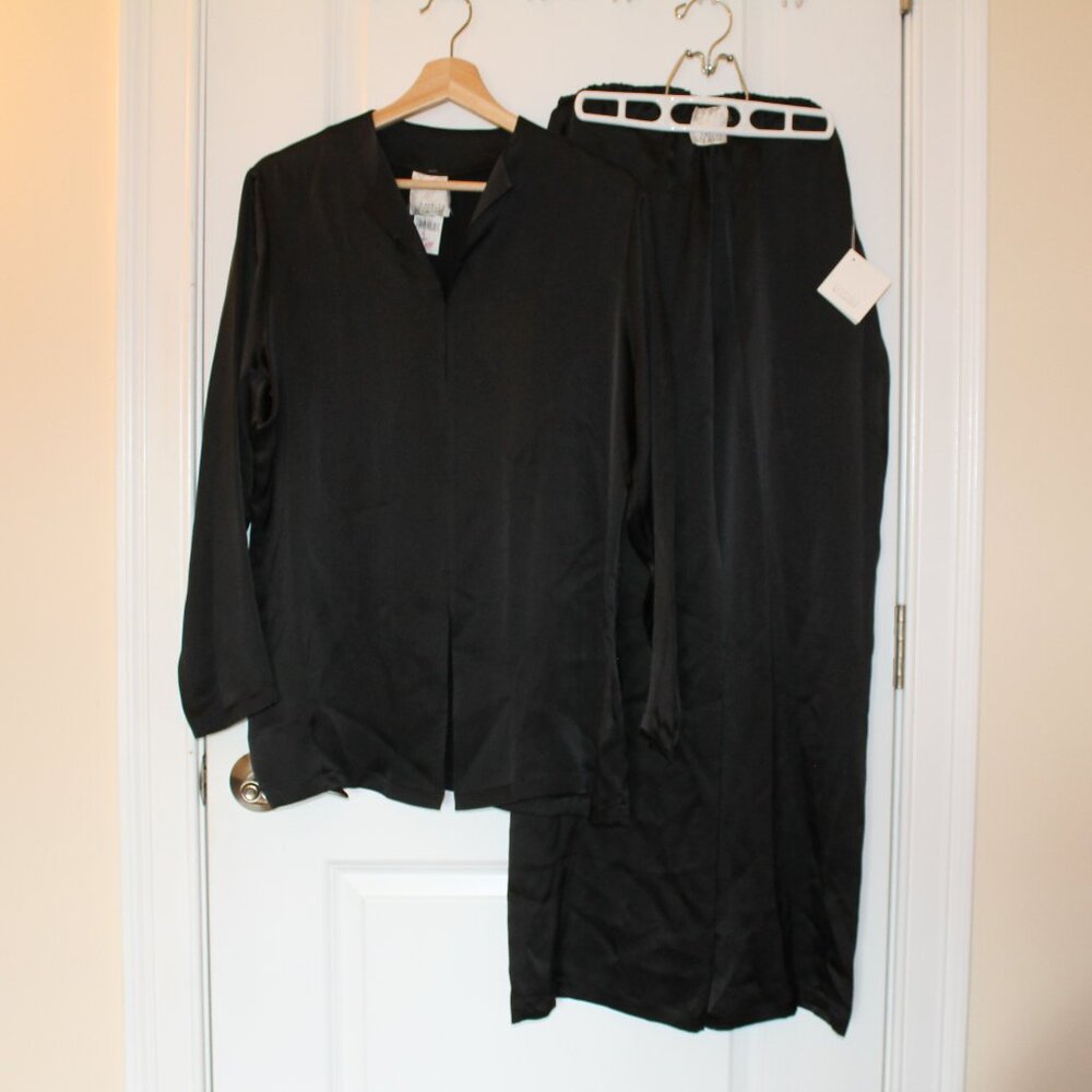SOLD Carine Gilson C.Gilson Lingerie Couture black silk pajama pj set top pants